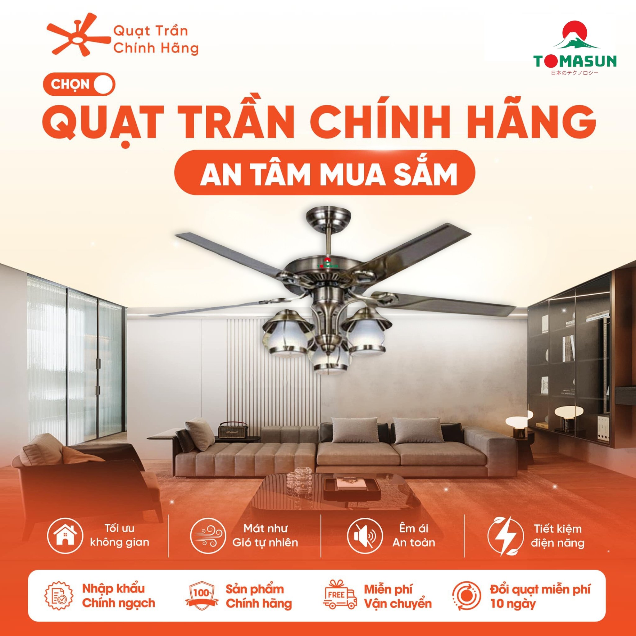 so sánh quạt trần điện cơ và Tomasun